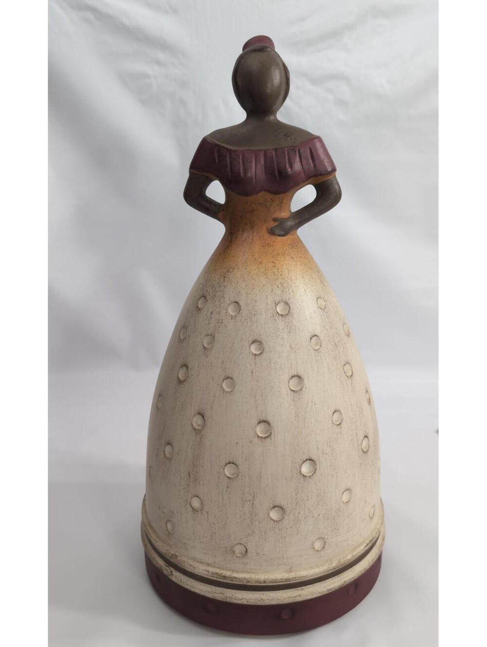 VINTAGE MID CENTURY MODERN CERAMIC STATUE 15" POLKA DOT WOMAN FIGURINE